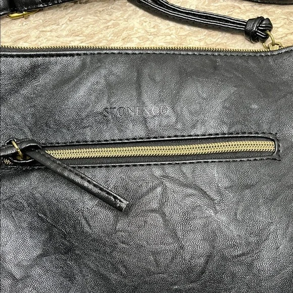 Stone & Co. Black Faux Leather Crossbody Shoulder Bag with Gold Hardware - Picture 6 of 11